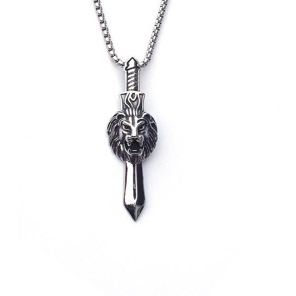 Hip hop popular accessories domineering lion head sword men's personalized titanium steel necklace pendant jewelry