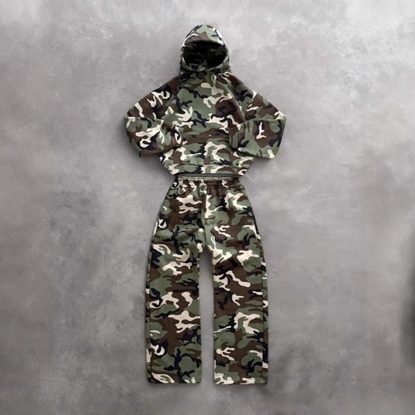 Camouflage Forest Pattern Outdoor Fashion Outfit for Men And Women Loose Hooded Sweatshirt with Pants Trendy American Style