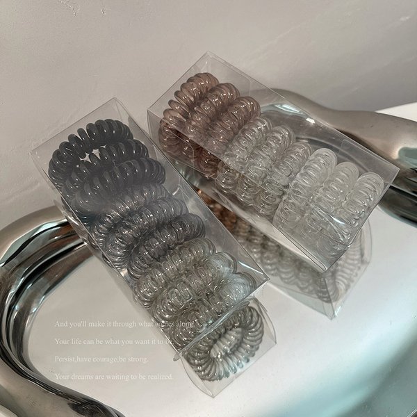 Cold Style Japanese Gradual Color Telephone Line Elastic Hair Rope Girl's Hair Rope Boxed Transparent Hair Ring Hair Accessories Headdress-image