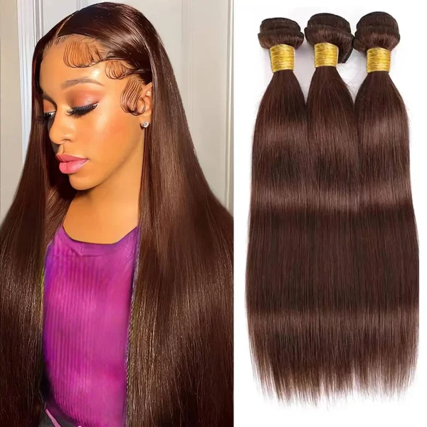Chocolate Brown Human Hair Bundles Color 4 Brazilian Virgin Straight Hair Bundles-image