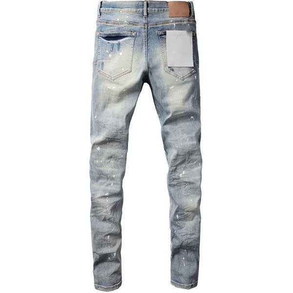 Men's Clothing CNew Retro Street Style Silk Label Denim High Quality Breathable Fitting Ripped Streets Styles Purple Jeans Ripped Men's Blue