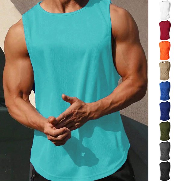 Men's Clothing Summer Knitted Mesh Fitness Sports Slim Vest Men's I Shaped Wide Shoulder Vest-image