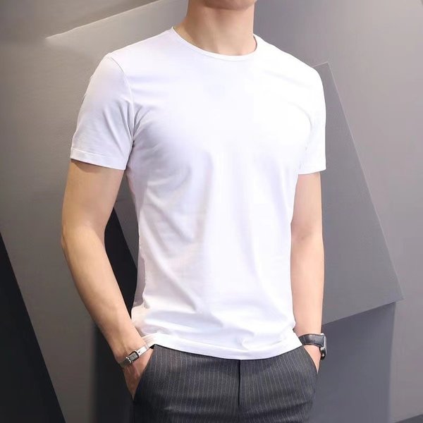 Men's Pure White Short-Sleeved T-Shirt For Summer Work Half-Sleeved Base Shirt Fitness Slim-Fit Social Tight T-Shirt-image