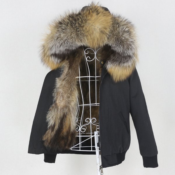 Women's Clothing new style parka thickened raccoon fur lining detachable real fox fur large fur collar jacket fur coat