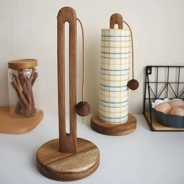 Rack For Bags, Paper Towel Holder, Cloth Kitchen Vertical Storage Rack, Roll Paper, Solid Wood, No-Drill Lazy-image