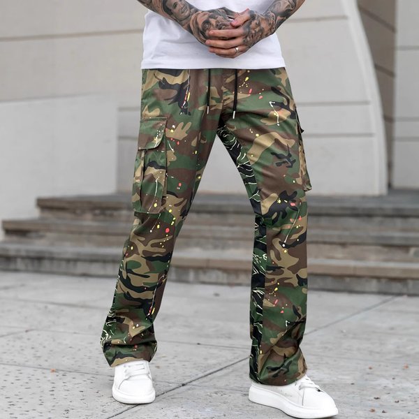 Men's Clothing Camouflage Overalls Retro High Street Loose Straight Pants-image