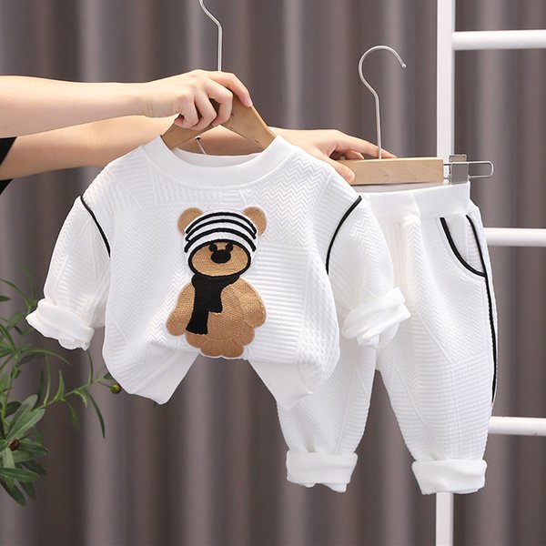 Soft Cotton Baby & Toddler Cartoon Hoodie And Pants Set - Breathable Long Sleeve Unisex Outfit For 1-3 Years (80-120Cm) - Playful Bear Design-image