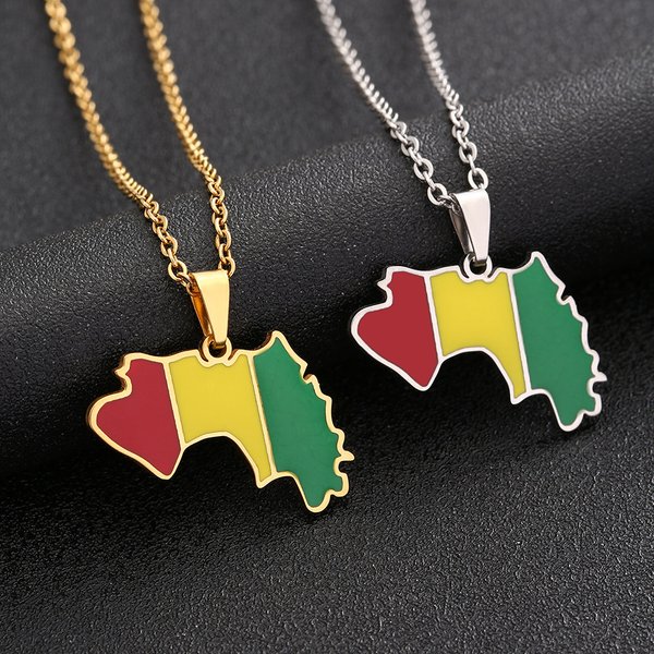 Trendy Jewelry Design Sense Stainless Steel Guinea Map Necklace Men's And Women's Couples Sweater Chain Accessories-image