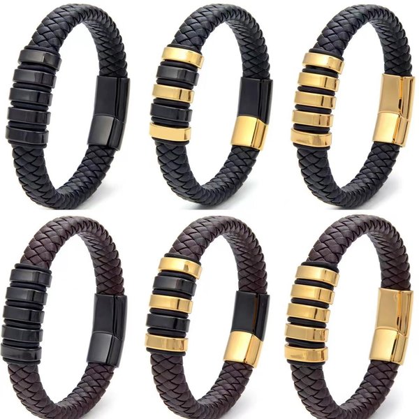 Hot Selling Men's Braided Leather Bracelet Personality Versatile Leather Bracelet Alloy Magnet Buckle Bracelet Jewelry-image