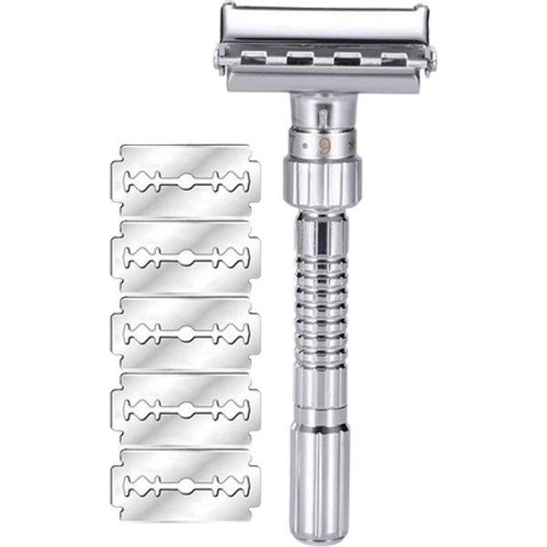 New Adjustable Double Edge Shaving Safety Razor Shaver Blades Zinc Alloy Chrome Razors With 5 Blades-image