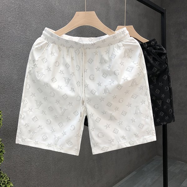 Men's Summer Sports Beach Shorts Thin Trendy Loose Fitting Mid Waist Knee Length Black Polyester Casual Basic Elegant Boho Pants-image