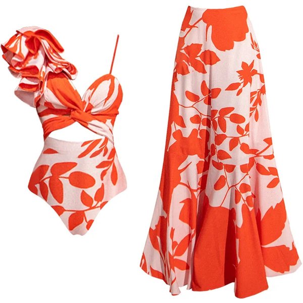Women's Clothing Swimwear New Ruffled Printed One Piece Swimsuit Holiday Suit Female Hot Style