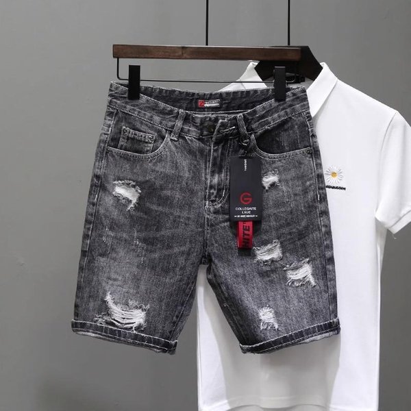 Men's Distressed Denim Shorts - High Street Style Straight Cut Casual Summer Shorts With Pockets, Mid Waist, Comfort Fit (28-36)-image