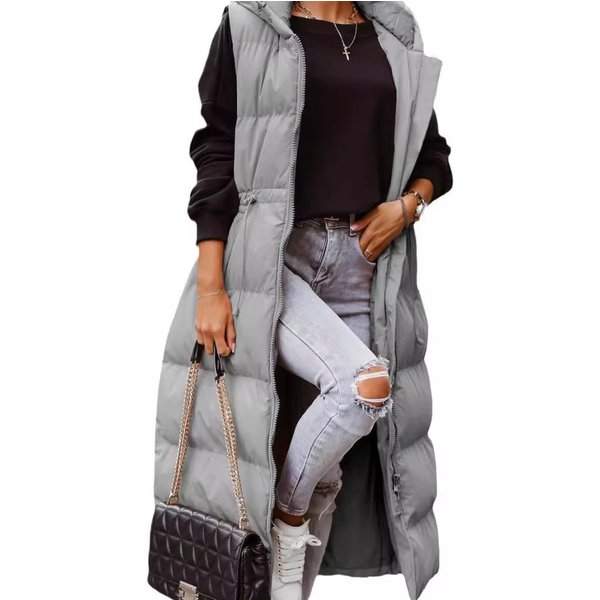 Women's Long Sleeveless Hooded Vest – Slim Fit Zip-Up Puffer Gilet, Casual & Chic Layering Piece, Lightweight Quilted Outerwear-image