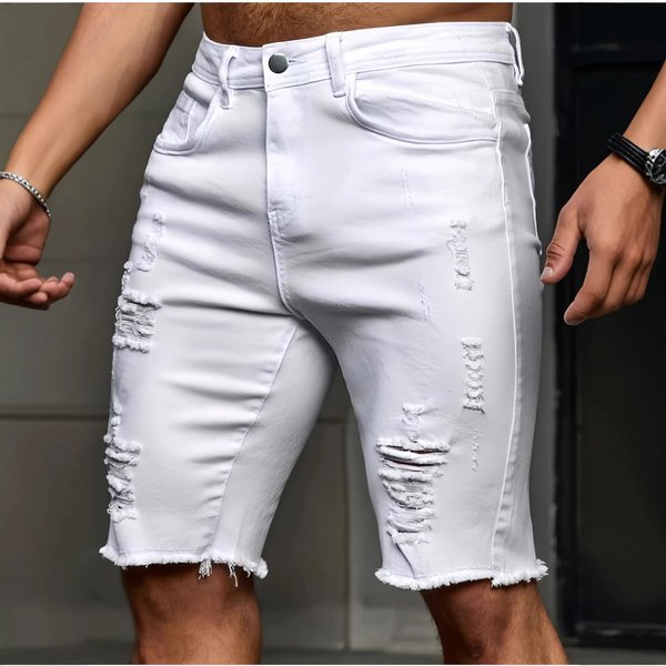 Men's Ripped Distressed Jeans - Artfully Torn Details & Slim Straight Fit For Edgy Street Style-image