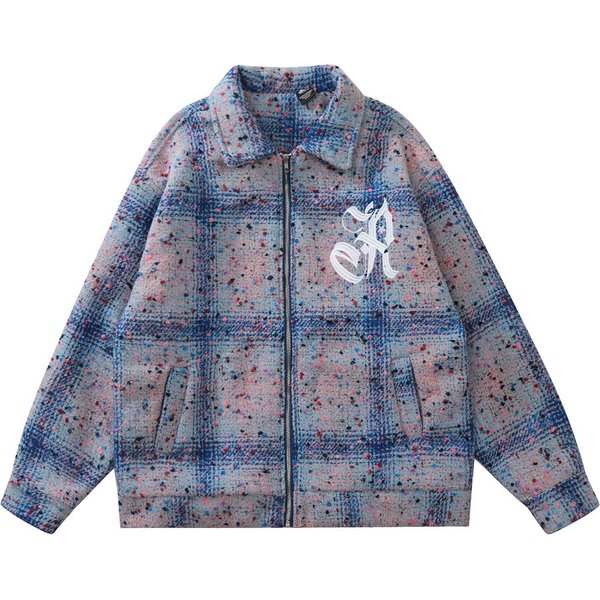 Vintage Trendy Design With Plaid Lapel Jacket For Men's Loose Fitting Long Sleeved Autumn And Winter Jacket-image