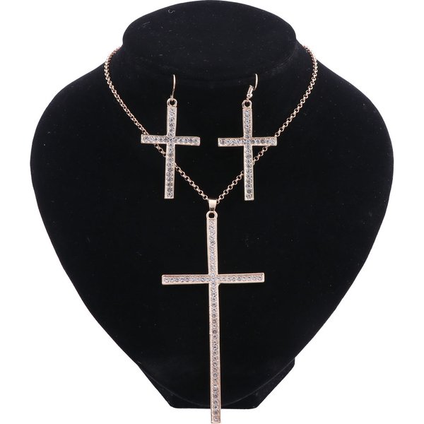Classic Crystal Cross Wedding Jewelry Sets For Women Clear Rhinestone Necklace Earring Set Bridal Engagement Jewelry Set-image