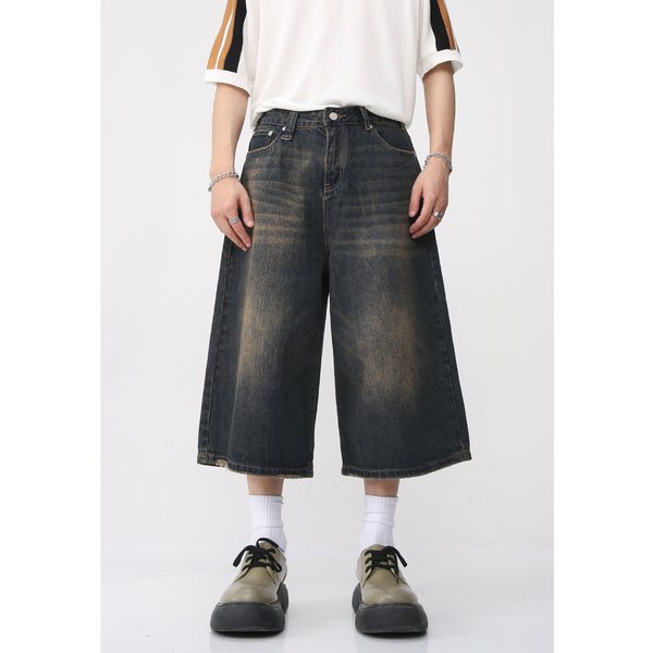 Men's Clothing Loose Wide Leg Retro Distressed Flared Cropped Pants-image