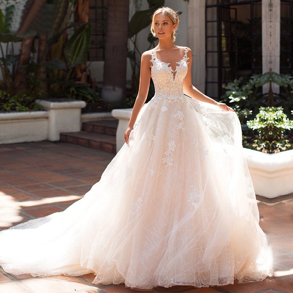 Women's Light Wedding Dress Shoulder Deep V-Neck Mori Lace Elegant Slim Trailing Bridal Wedding Dress-image