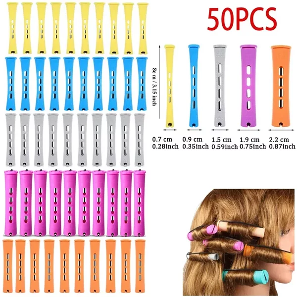 50Pcs 5Sizes Rollers Perm Set Curlers Cold Wave Rods For Women Long Short Hair Diy Hairdressing Styling Tools-image