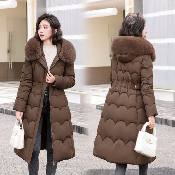 Women's Long Padded Coat With Faux Fur Hood, Oversized Winter Parka, Knee-Length Warm Jacket For Women, Plus Size Outerwear-image
