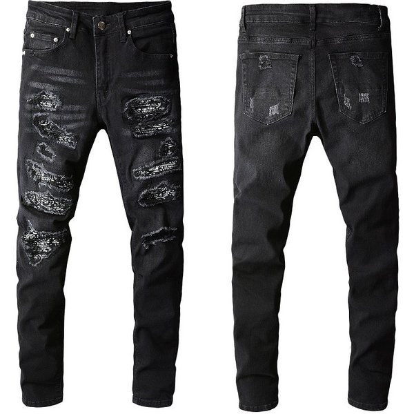 VêTements Pour Hommes EuropéEns Et AméRicains, Jeans Noirs Pour Hommes, Style AméRicain, Multi-Patchs, PortéS à La Main, Marque Tendance 669-image