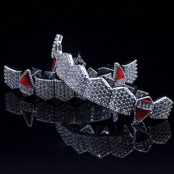 Christmas Hip Hop Braces Copper Inlaid Zircon Real Gold Electroplating Exaggerated Big Gold Teeth Personality Full Diamond Zircon Tooth Decoration Set