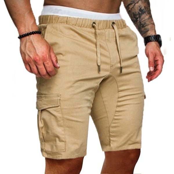 Casual Shorts Mens Summer Cargo Shorts Gym Sport Running Workout Cargo Pants Jogger Trousers Drawstring Solid Jogging Shorts-image