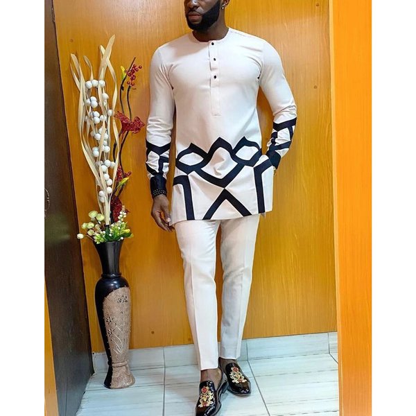 Men's moslem New Ready Stock Casual Plain Long Sleeve Plaid Print Spring Autumn Ethnic Style Suit
