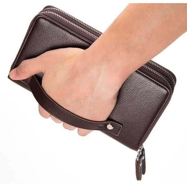 Baellerry men's clutch PU leather large capacity double zipper handbag with business solid color wallet