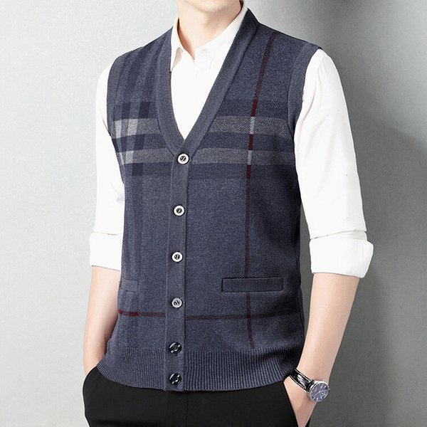 Men's Jacquard Knit Vest – V-Neck Sleeveless Sweater (Red/Gray/Khaki/Black, M-XXXL)-image