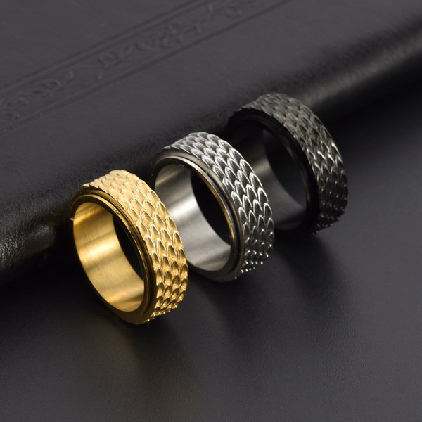 Men's Jewelry Retro Dragon Scale Rotatable Titanium Steel Ring Fashionable Men's Trendy Atmospheric Ring Accessories