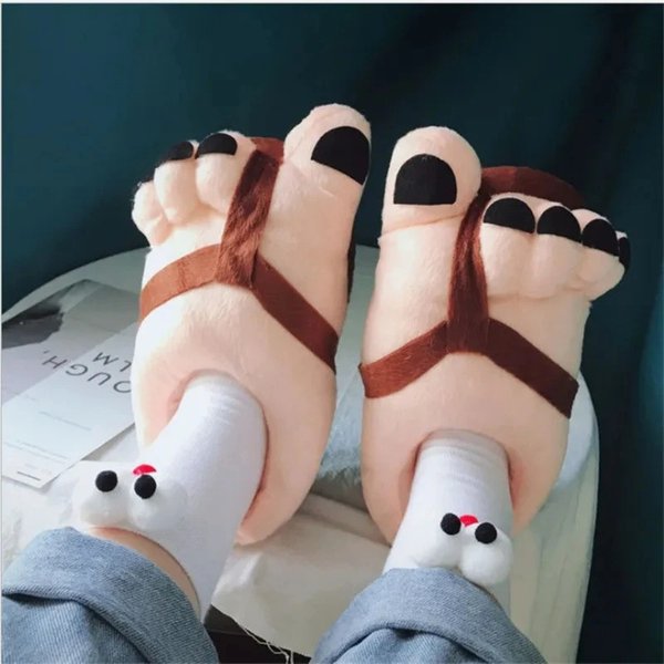 Men Women Winter Big Feet Creative Couples Funny Slippers House Slides Home Soft Warm Cotton Slider