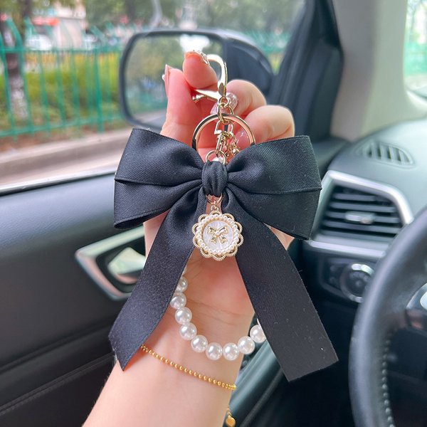 Bag Parts & Accessories Creative Bow Pearl Chain Keychain Women's Fashion Bag Pendant Car Keychain Personality Streamer Bow Tie-image