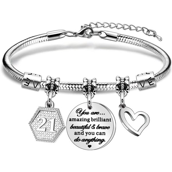 Birthday bracelet stainless steel soft chain round plate engraved love pendant digital girl gift stainless steel birthday bracelet