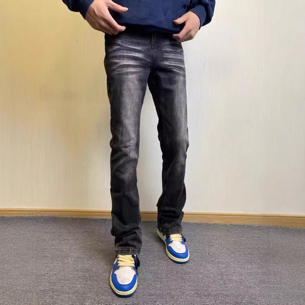 Men's Slim Fit Stretch Denim Jeans - High Street Fashion Straight Leg Pants For Teenagers & Young Adults (Black, Lightning Texture)-image