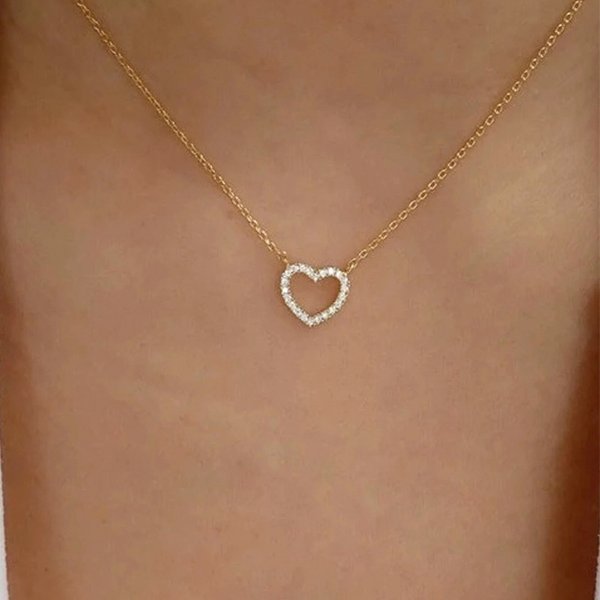 New Full Diamond Heart Clavicle Chain Creative Retro Simple Full Diamond Ring Butterfly Pendant Necklace For Women-image