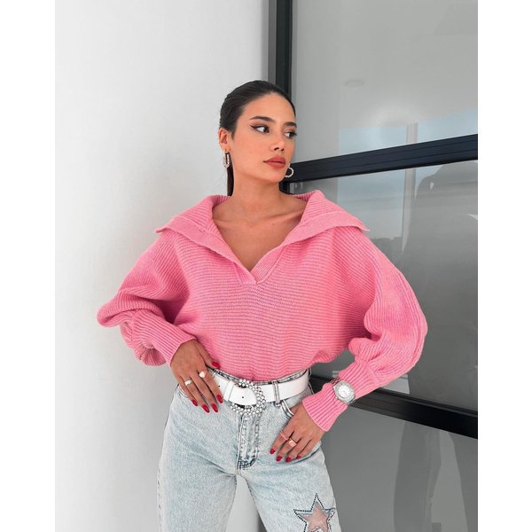 Women's Clothing Autumn And Winter Hot Style Lazy Loose Lantern Sleeves Open Collar Pullover Women's Short Sweater-image