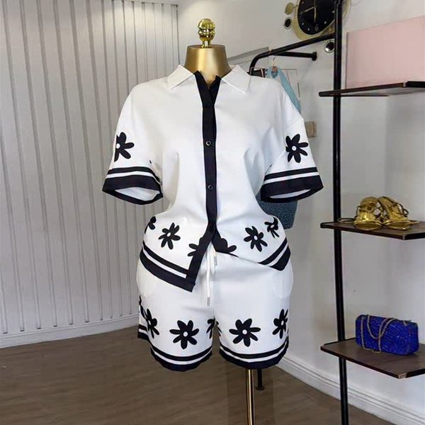 Women's Printed Shirt & Wide-Leg Shorts Set – Summer Casual Outfit With Contrast Collar