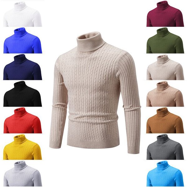 Men's Clothing Wholesale Men's Sweater High Collar Solid Color Twisted Bottoming Shirt Men High End New Men-image