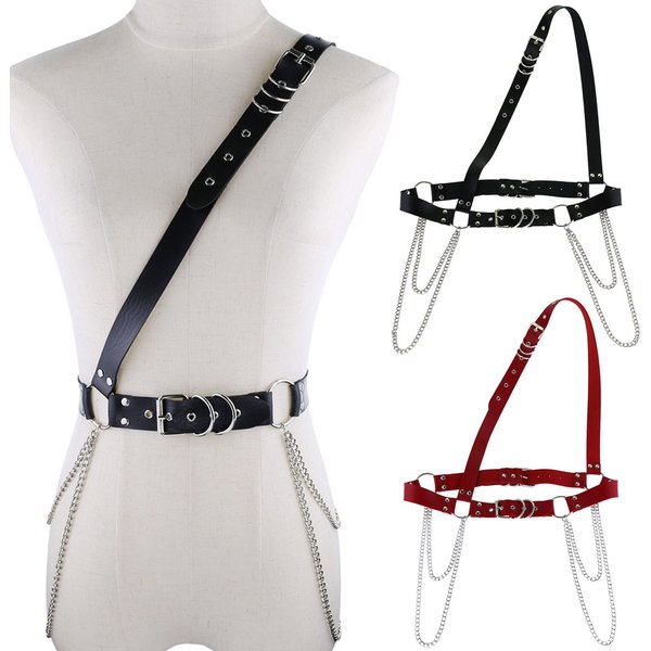 New Design Punk Hip-Hop Fashion Women's Men's Trendy Leather Pin Buckle Chain Belt Strap-image