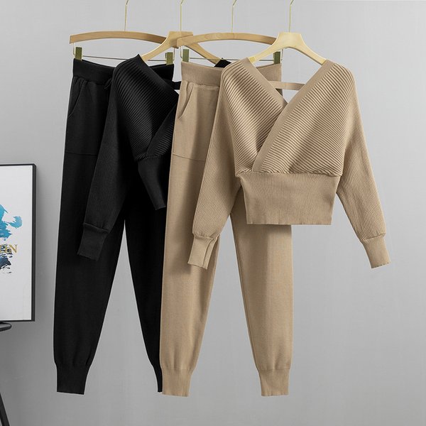 Women's Off-The-Shoulder Short Temperament Fashion Women's Suit Spring And Autumn New Knitted Two-Piece Suit-image