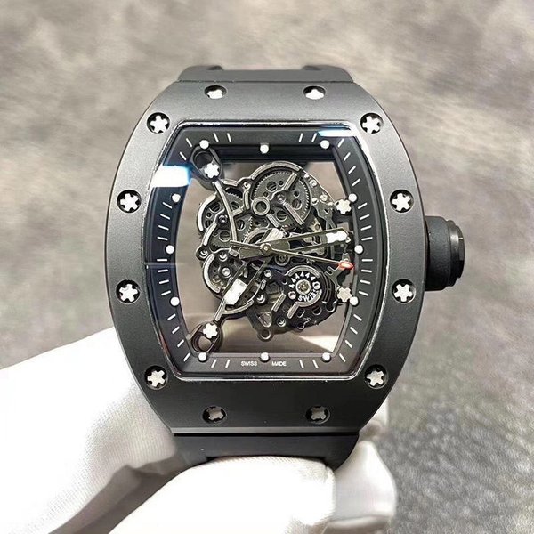 New Light Luxury Men's Skeletonized Luminous Tonneau-Shaped Three-Hand Ghost Head Non-Mechanical Watch-image