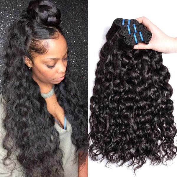 Water Wave Bundles Brazilian Virgin Human Hair Bundles Full Head Curly Weave Bundles Human Hair Natural Black Color Can Be Dyed 3 Bundles Total 300g