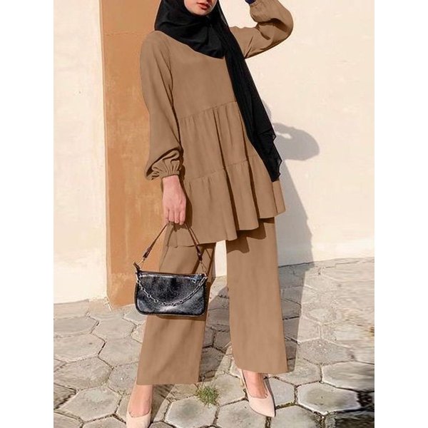 Women's fashion cover suit Wide leg shirt and pants suit Elegant solid color suit fall