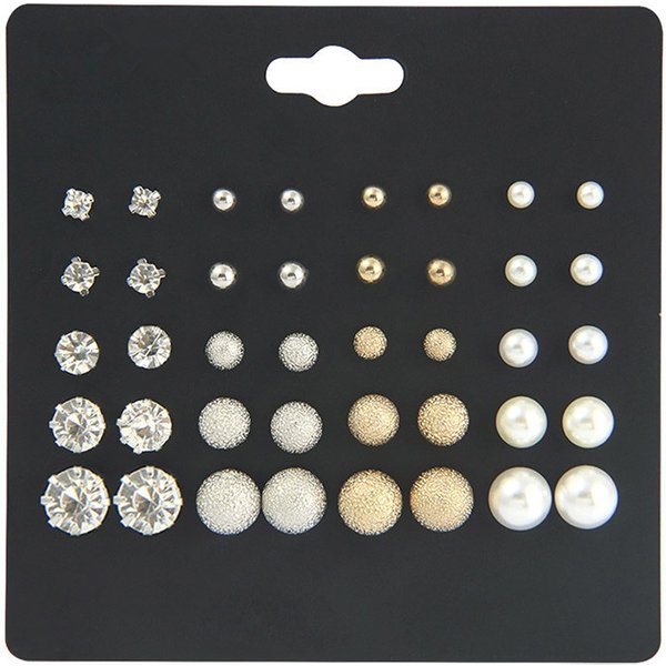 European And American Cross-Border Set Six-Claw Zircon Women's Pearl Inlaid Jewelry Weekly Earrings
