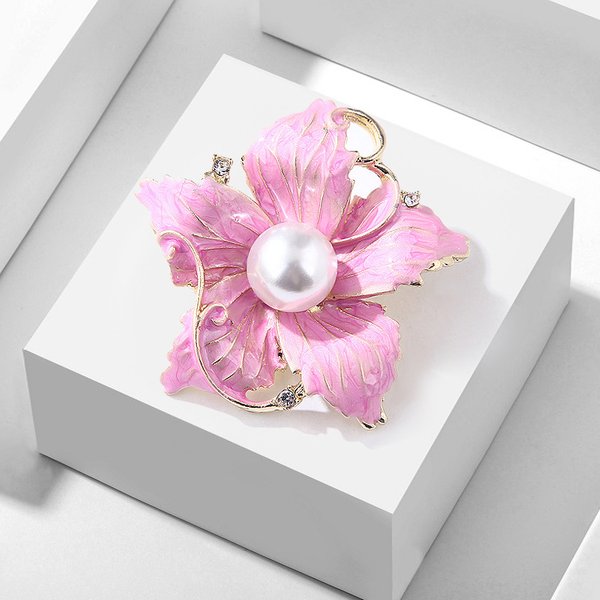 New Fashion Flower Oil Drop Brooch Collar Pin Korean Alloy Pearl Brooch Clothing Accessories Jewelry Female-image