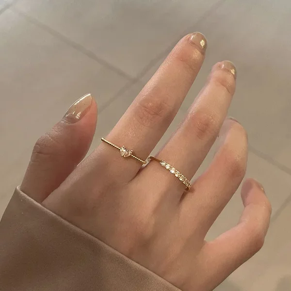 Ready Stock New Gold Color Heart Zircon Rings Set For Women Girls Adjustable Minimalism Twist Ring Fashion Jewelry Wedding Gifts-image
