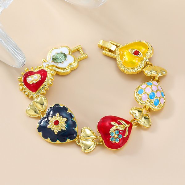 Summer New Hip-Hop For Women Multi-Layer Heart-Shaped Alloy Oil-Drip Floral Party Jewelry Bracelet-image