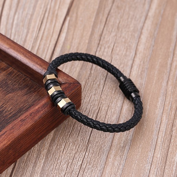 Stainless Steel Jewelry Leather Braided Bracelet Stainless Steel Leather Bracelet Simple Trendy Leather Bracelet For Men-image